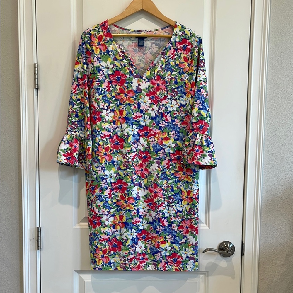 Caribbean Joe Red and Pink Floral Swim Coverup